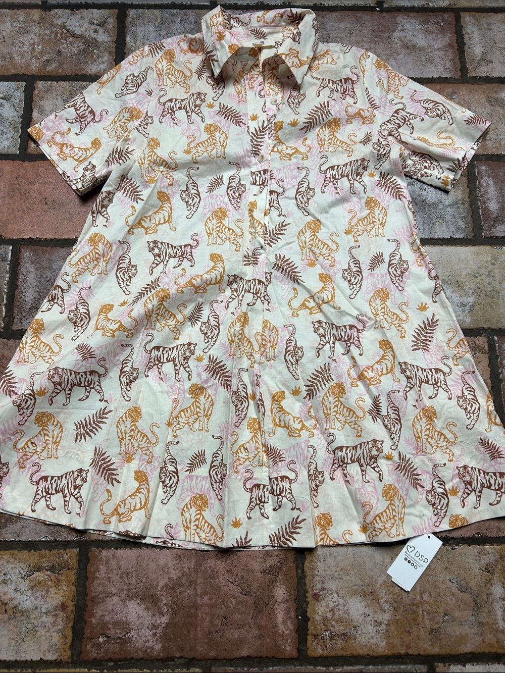 Cream Tiger Print Short-Sleeve Shirt Dress
